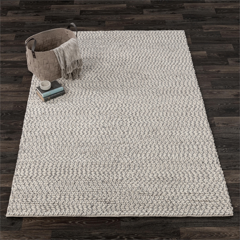 Pemberly Row 5'x8' Wool Polyester Blend Fabric Handwoven Light Gray Area Rug