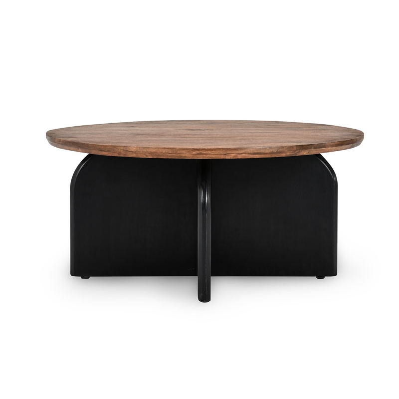Pemberly Row Transitional Mango Wood Two-Tone Coffee Table in Black