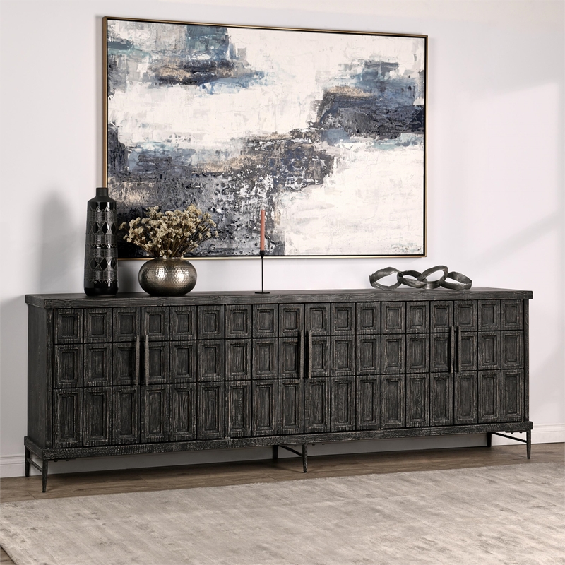 Pemberly Row Transitional 6-Door Reclaimed Pine Wood Sideboard Buffet