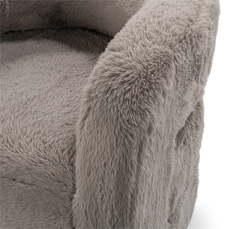 Pemberly Row Plush Faux Fur Polyester Accent Chair Dark Gray