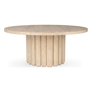 Pemberly Row 70&quot Round Oak Veneer Wood Dining Table White Washed