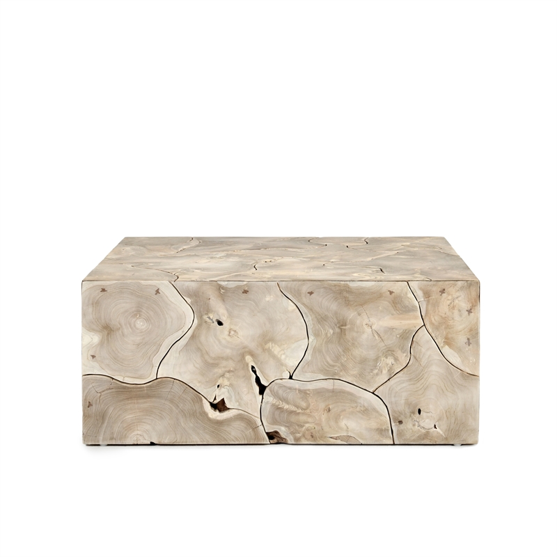 Pemberly Row Transitional Teak Wood Square Coffee Table Natural