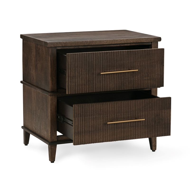 Pemberly Row Traditional 2-Drawer Mango Wood Nightstand Brown