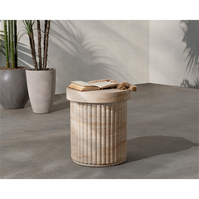 Pemberly Row Contemporary Concrete Outdoor Stool Beige Finish