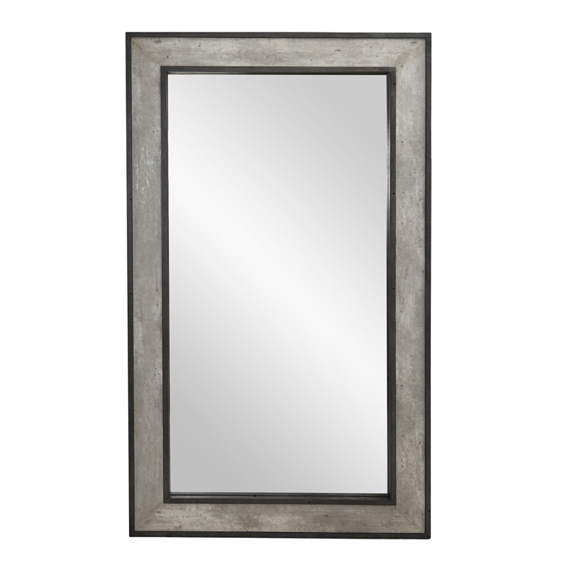 Pemberly Row Transitional Reclaimed Pine Floor Mirror Concrete Gray
