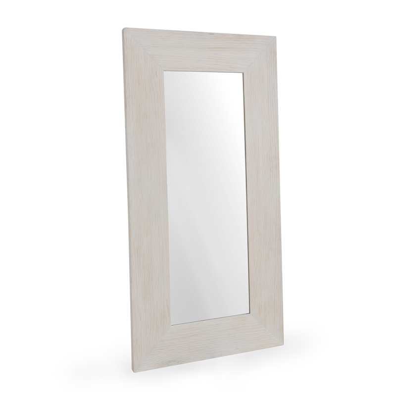 Pemberly Row Transitional Pine Wood Floor Mirror White Finish