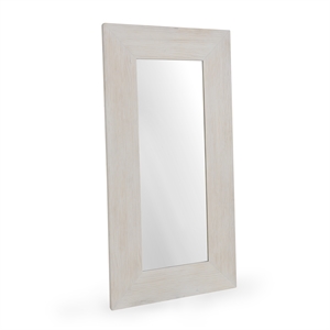 Pemberly Row Transitional Pine Wood Floor Mirror White Finish