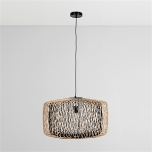 Pemberly Row Modern Transitional Black Finish Rattan Pendant Light