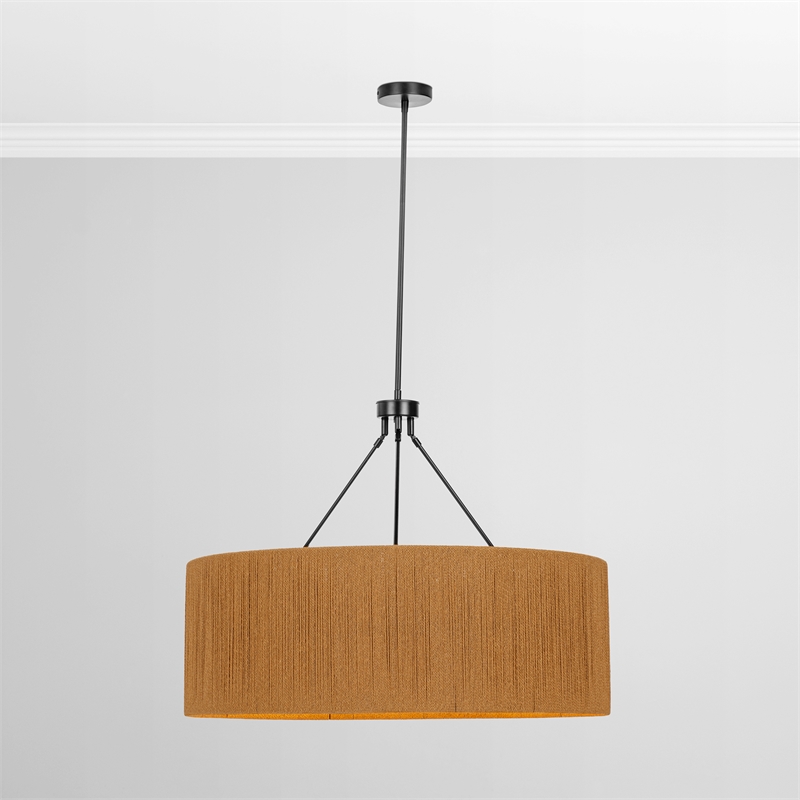 Pemberly Row Traditional Natural Black Finish Rattan Pendant Light