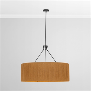 Pemberly Row Traditional Natural Black Finish Rattan Pendant Light