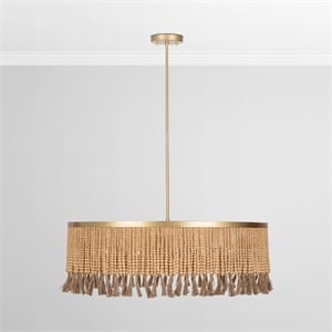 Pemberly Row Traditional Gold Finish Wood Beads Pendant Light