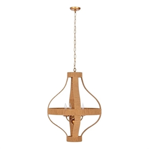 Pemberly Row Traditional Natural Rattan Medium Gold Pendant Light
