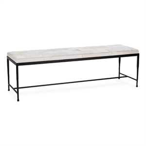 Pemberly Row Contemporary Ivory Hair on Hide 60in Iron Bench