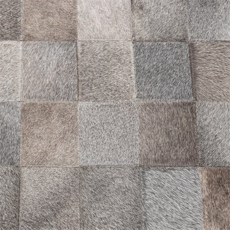 Pemberly Row Contemporary Gray Finish Hair on Hide 60in Iron Bench
