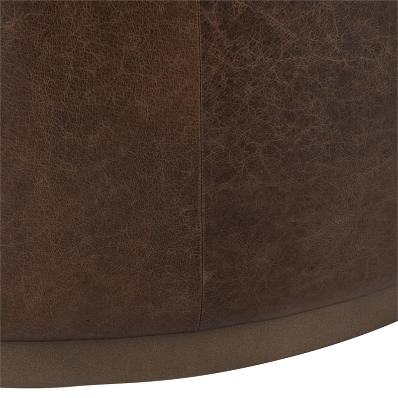 Pemberly Row Contemporary Leather Round Cocktail Coffee Table Brown