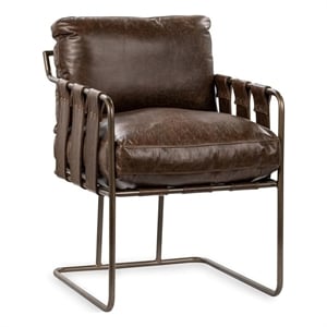 Pemberly Row Contemporary Leather Dining Chair Cocoa Brown Finish