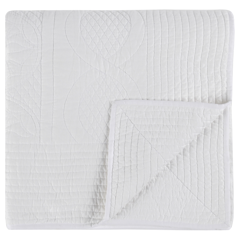 Pemberly Row Modern Transitional White Finish Queen Cotton Quilt