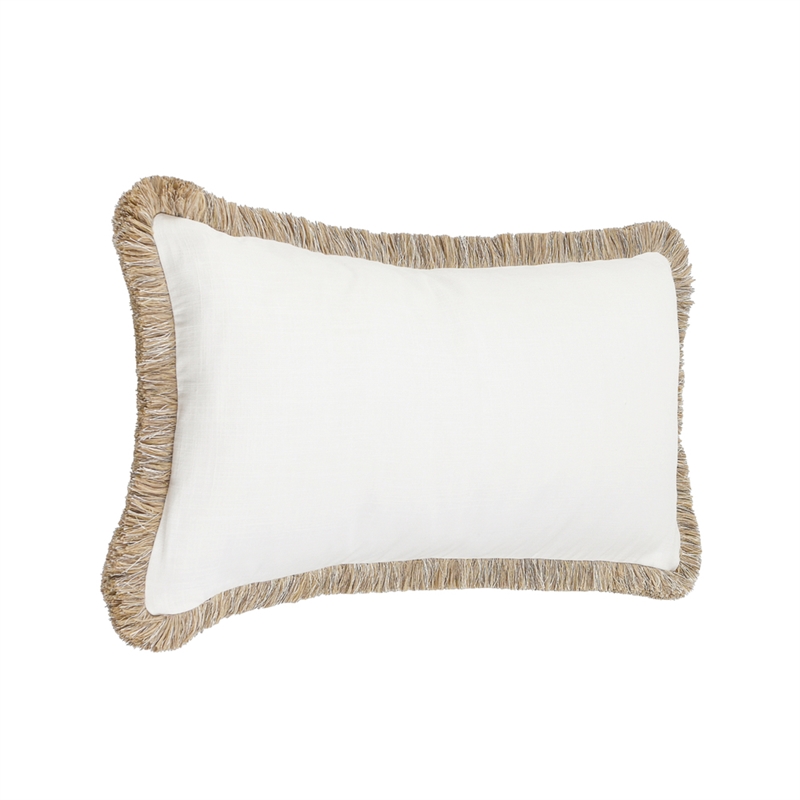 Pemberly Row Transitional 16x36 Linen Blend Fabric Throw Pillow in Ivory
