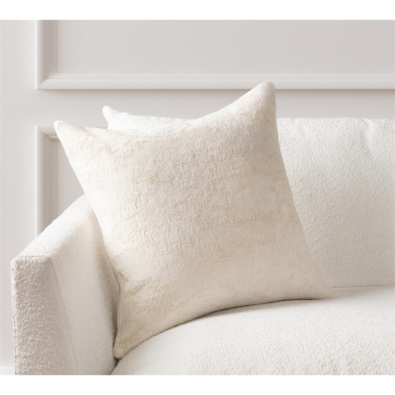 Pemberly Row 22in Chenille Fabric Blend Throw Pillow in Ivory