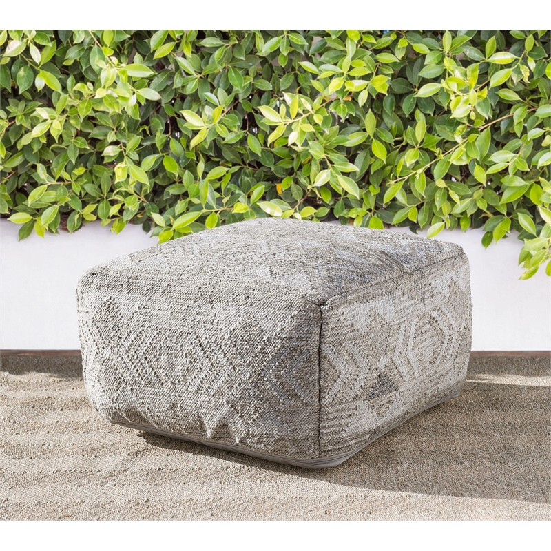 Pemberly Row Transitional Performance Fabric Pouf in Gray/Multi-Color