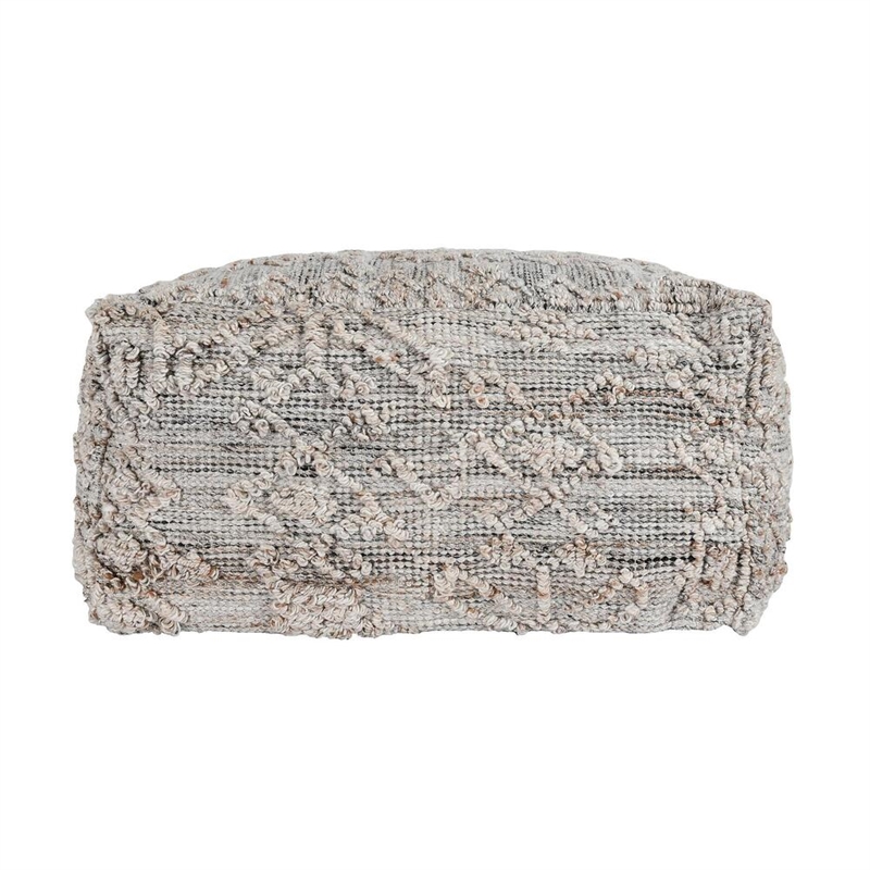 Pemberly Row Transitional Linen Blend Fabric Pouf in Gray/Multi-Color