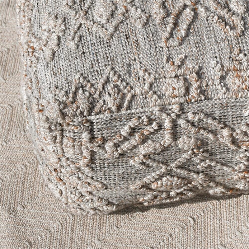 Pemberly Row Transitional Linen Blend Fabric Pouf in Gray/Multi-Color