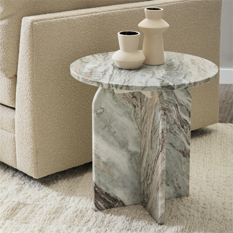 Pemberly Row Modern Transitional Marble End Table in Gray Finish