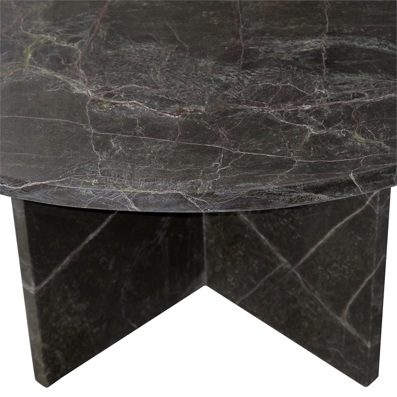 Pemberly Row Transitional Marble Round Coffee Table in Green