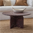 Pemberly Row Modern Transitional Marble Round Coffee Table in Red