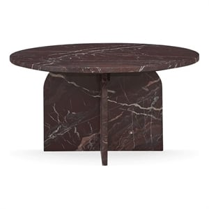 Pemberly Row Modern Transitional Marble Round Coffee Table in Red