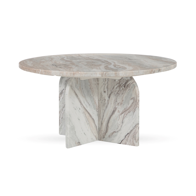 Pemberly Row Transitional Marble Round Coffee Table in Gray Finish