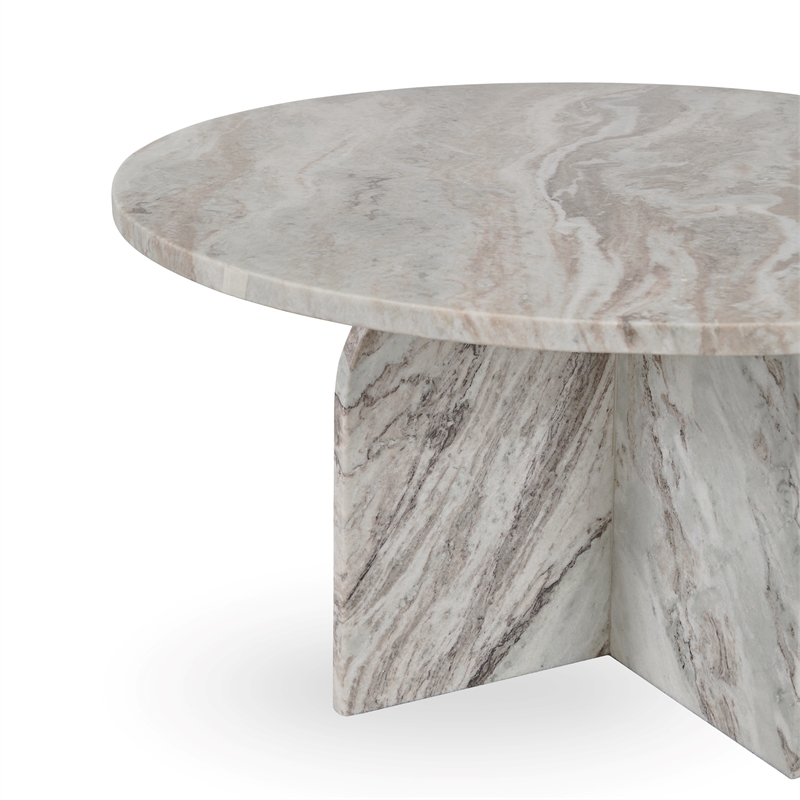 Pemberly Row Transitional Marble Round Coffee Table in Gray Finish