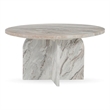 Pemberly Row Transitional Marble Round Coffee Table in Gray Finish