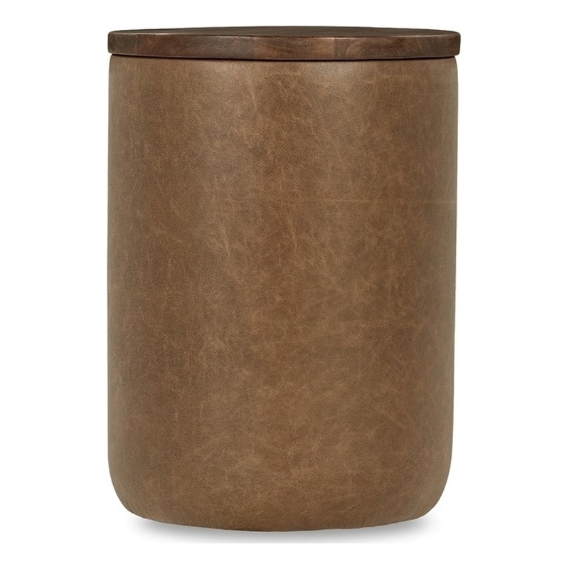 Pemberly Row Mango Wood Leather Wrap Accent End Table in Chestnut