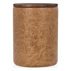Pemberly Row Mango Wood Top Leather Wrap Accent End Table in Tan