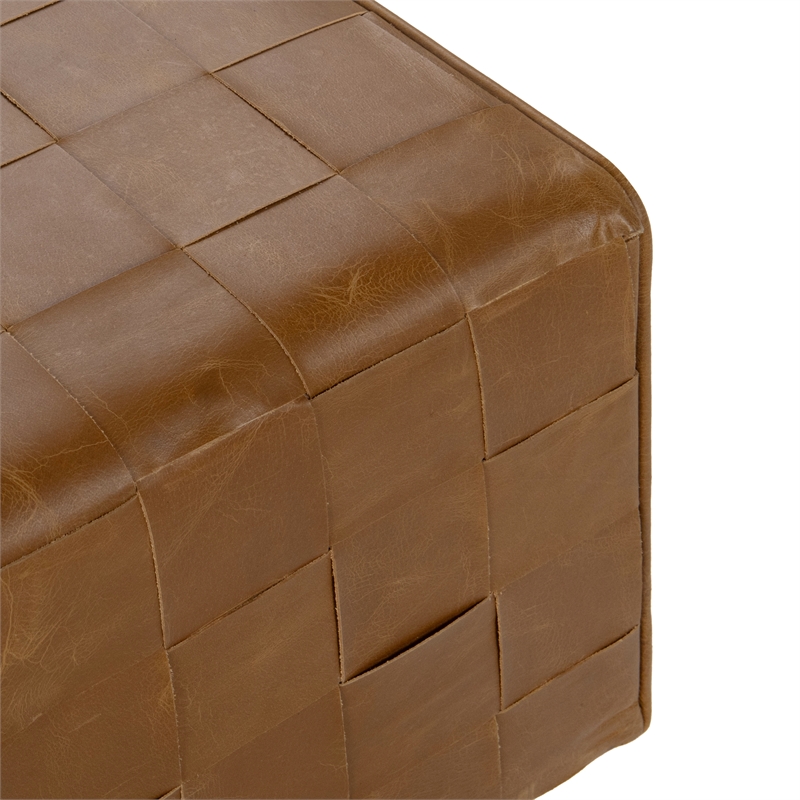 Pemberly Row Transitional Leather Square Cocktail Ottoman in Chestnut