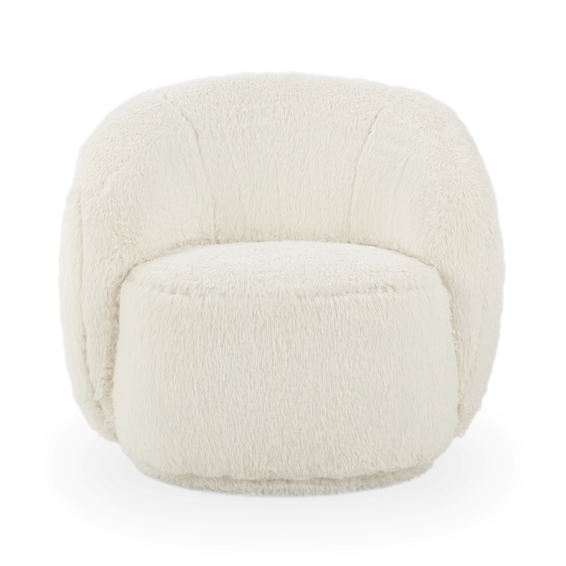 Pemberly Row Upholstered Fabric Plush Swivel Chair in Vanilla