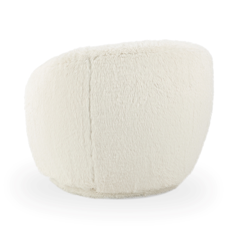 Pemberly Row Upholstered Fabric Plush Swivel Chair in Vanilla