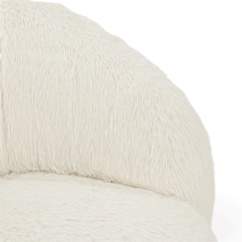 Pemberly Row Upholstered Fabric Plush Swivel Chair in Vanilla