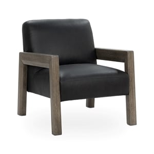 Pemberly Row Transitional Top-Grain Leather Accent Chair in Black