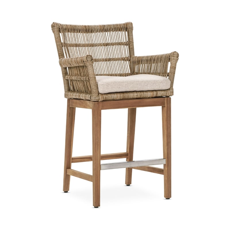 Pemberly Row Transitional Outdoor Teak Wood Counter Chair in Natural