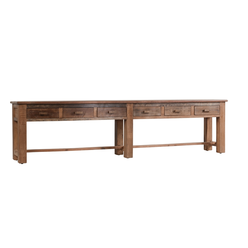 Pemberly Row Transitional Reclaimed Wood 6Dwr Console Table in Natural