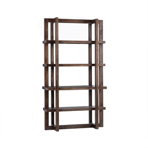 Pemberly Row Transitional Mango Wood Bookcase in Brown Finish