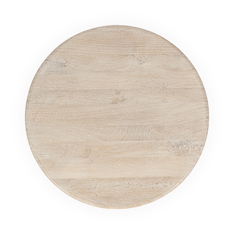 Pemberly Row Transitional Solid Mango Wood Round Coffee Table in Cream