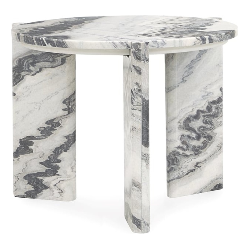 Pemberly Row Modern Transitional Marble End Table in Gray Finish
