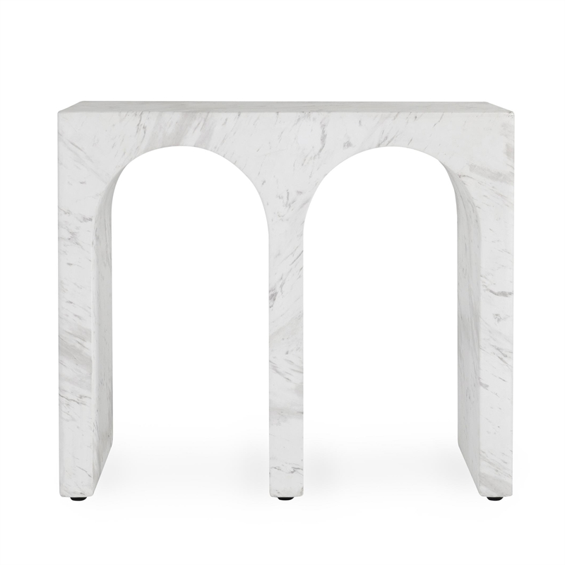 Pemberly Row Outdoor Artisan-Crafted Concrete Stone End Table in Ivory