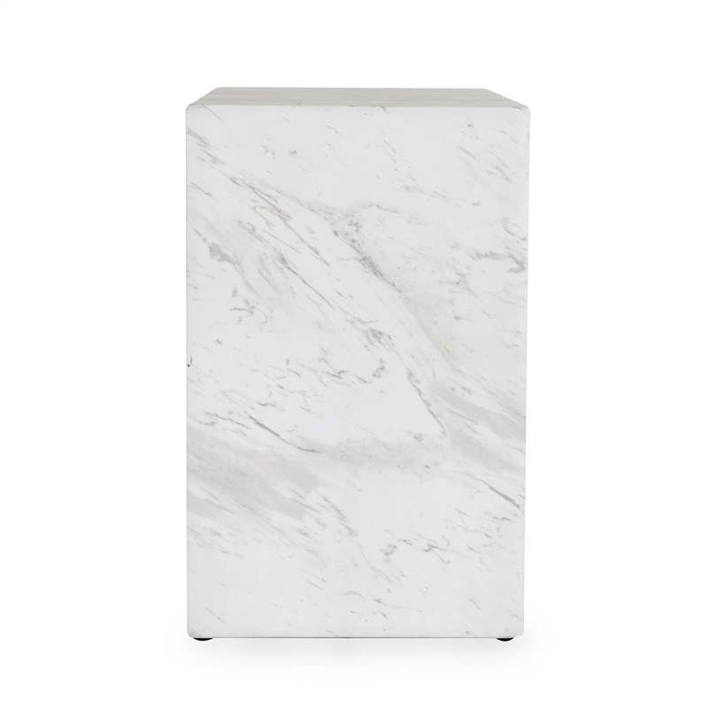 Pemberly Row Outdoor Artisan-Crafted Concrete Stone End Table in Ivory