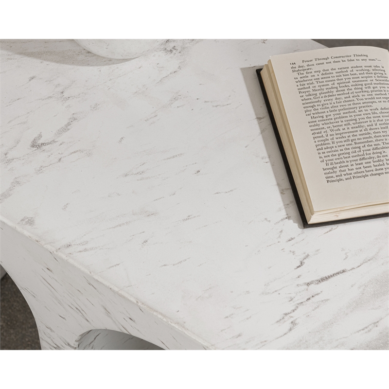Pemberly Row Outdoor Artisan-Crafted Concrete Stone End Table in Ivory