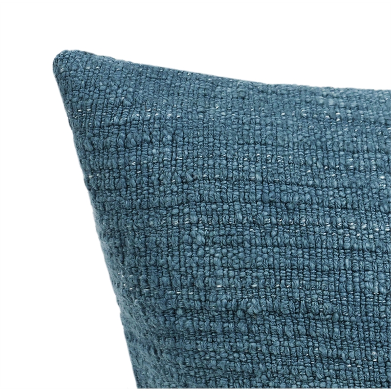 Pemberly Row Woven Textured Linen Blend Throw Pillow in Blue