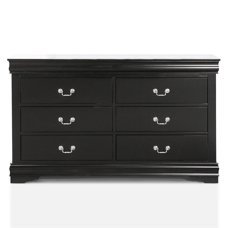 Pemberly Row Set of 4 Wood Panel Queen Bed & Dresser & Nightstands in Black